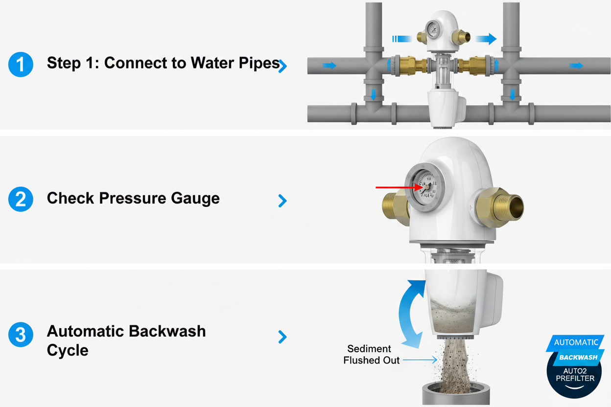 Automatic Flushing Backwash Prefilter Spin Down Sediment Water Filter House Purifier System