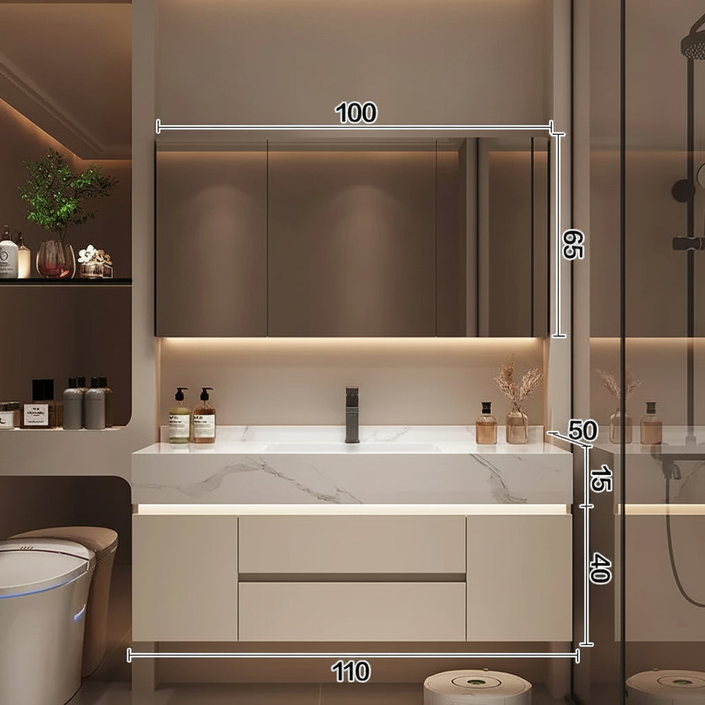 Bathroom Storage Cabinet with Mirror above bathroom sink