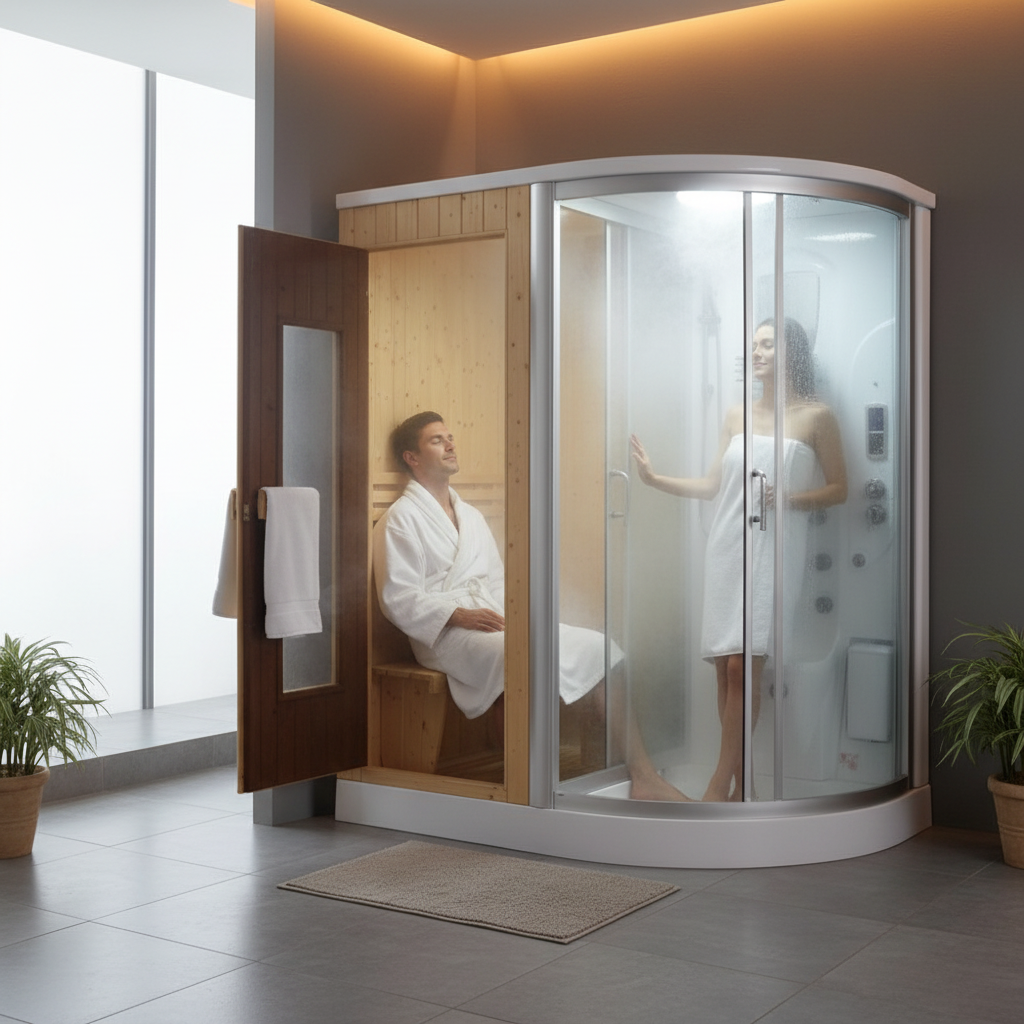 Dry & Wet Combined Sauna Room 66.9"x43.3"x84.6" | Steam Shower Cabin | A-018