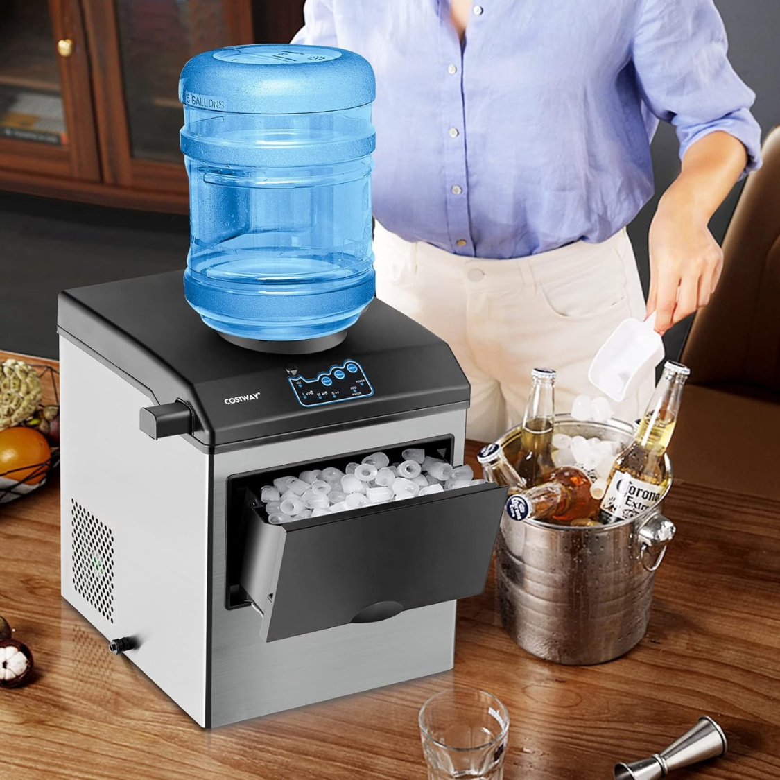 Portable Countertop Nugget Ice Maker Self-Cleaning Silver For Home Kitchen Party RV 44 Lbs Per Day