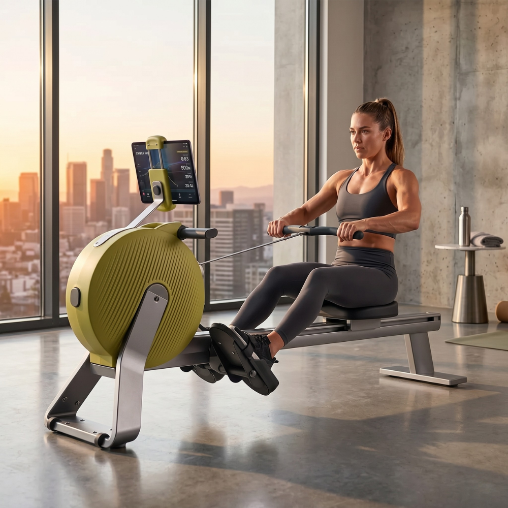 Electromagnetic Rowing Machine Self Powered Indoor Rower With 32 Levels Bluetooth Display 130 Kg