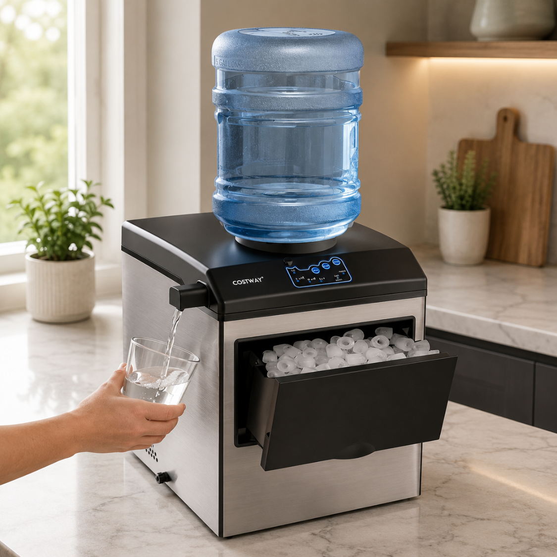 Portable Countertop Nugget Ice Maker Self-Cleaning Silver For Home Kitchen Party RV 44 Lbs Per Day