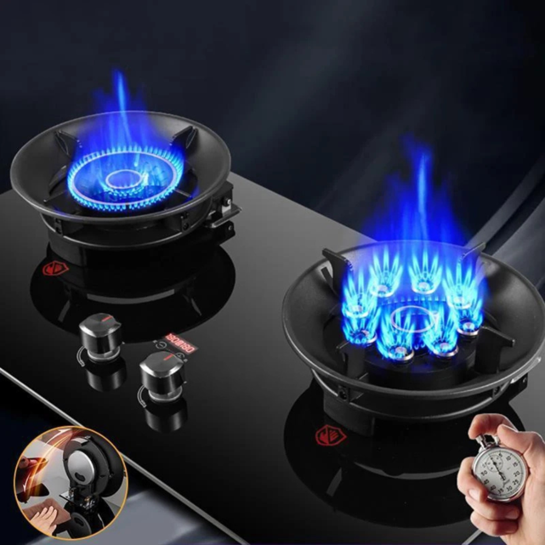 Gas Cooktop Two Burner Built-In with Electronic Ignition and Timer Energy-Saving 4.8KW