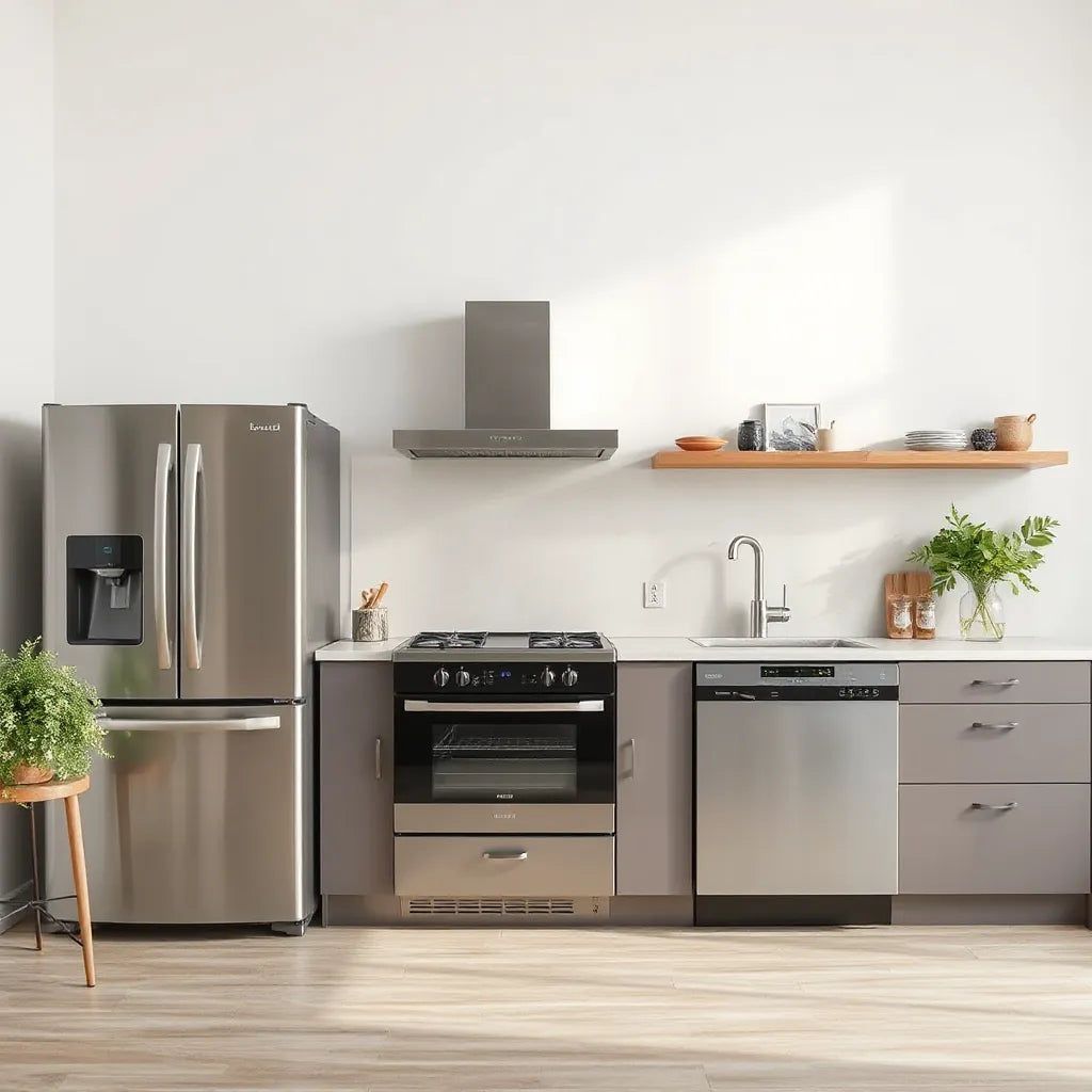 Sleek modern kitchen featuring stainless and matte-black appliances and clean countertops