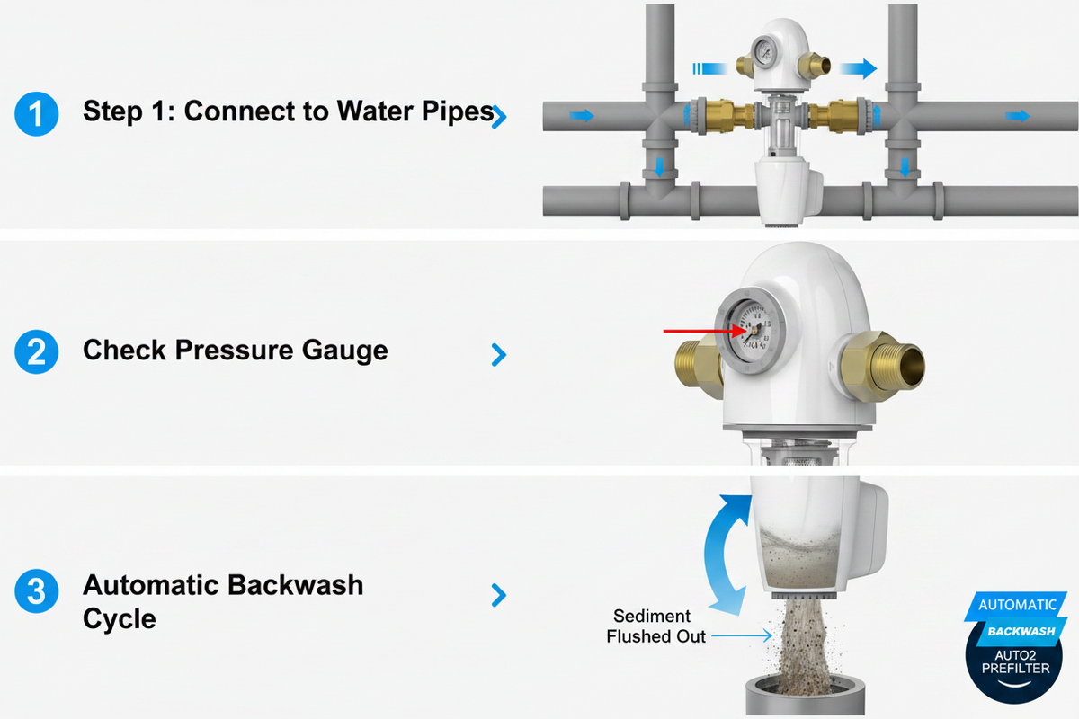 Automatic Flushing Backwash Prefilter Spin Down Sediment Water Filter House Purifier System