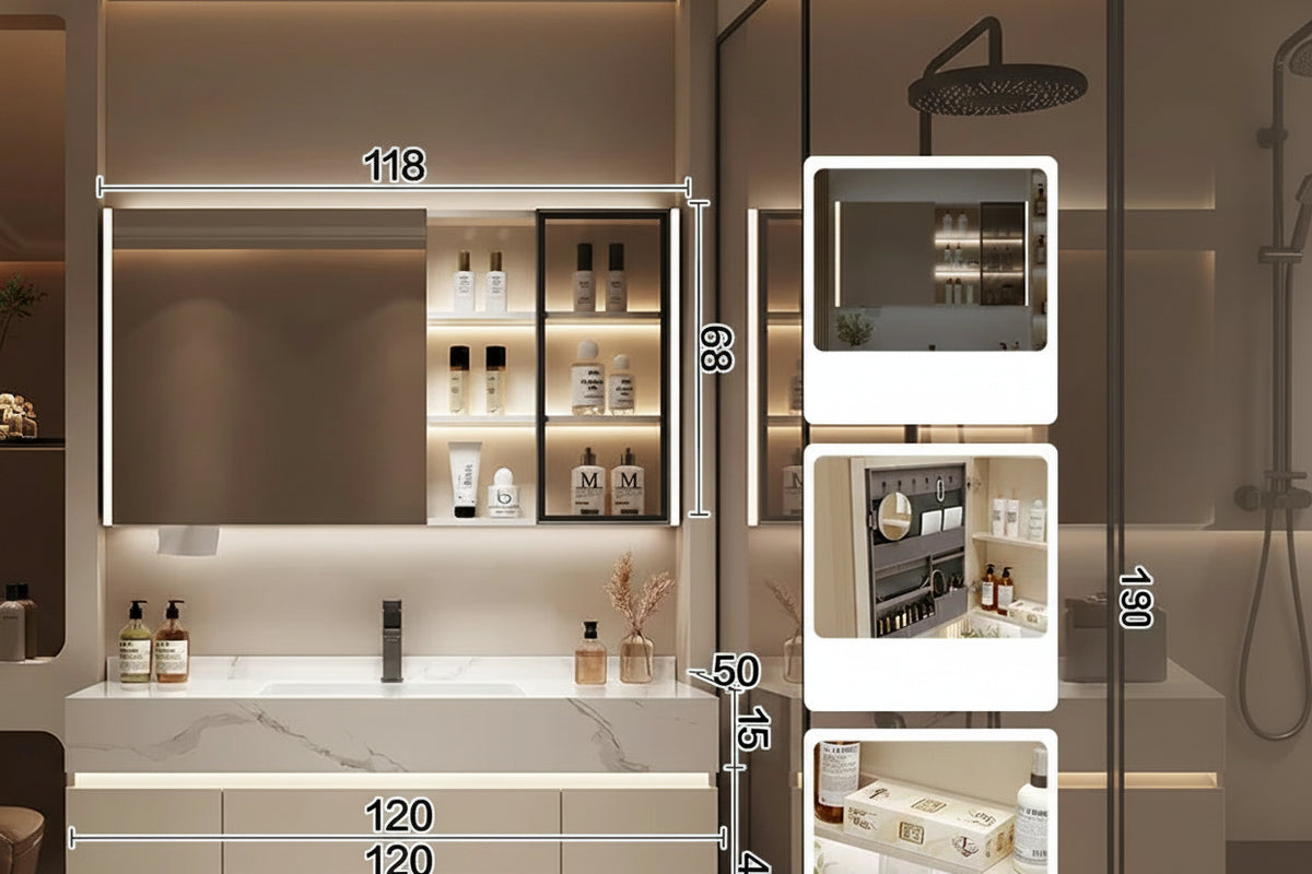 Bathroom Storage Cabinet with Mirror modern wall mounted design