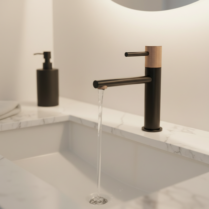Messing-Badezimmerarmatur Rändelgriff Waschbecken Schwarz High-End Hotel Waschbecken Wasserhahn