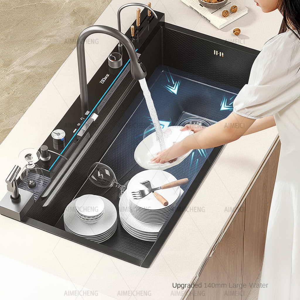 Stainless Steel Kitchen Sink Double Bowl Embossed Brushed Finish Left Side Drainage