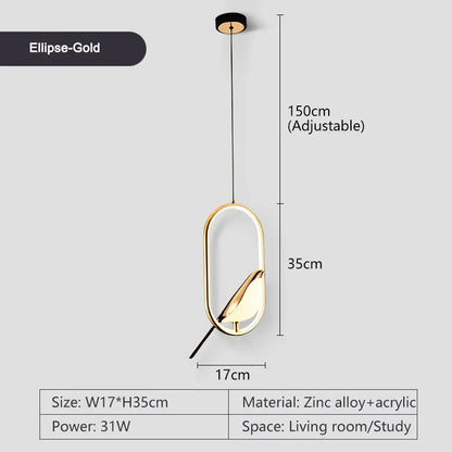 Magpie Bird Pendant Light LED ceiling fixture