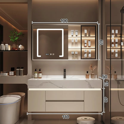 Bathroom Storage Cabinet with Mirror above bathroom vanity