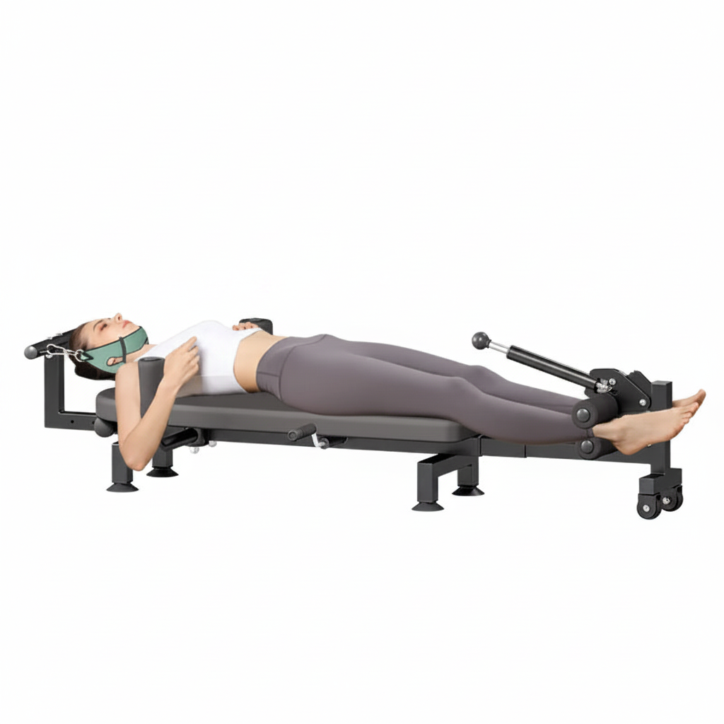 Cervical and lumbar spine soothing device, leg stretching exercise device, home lumbar traction inverted machine