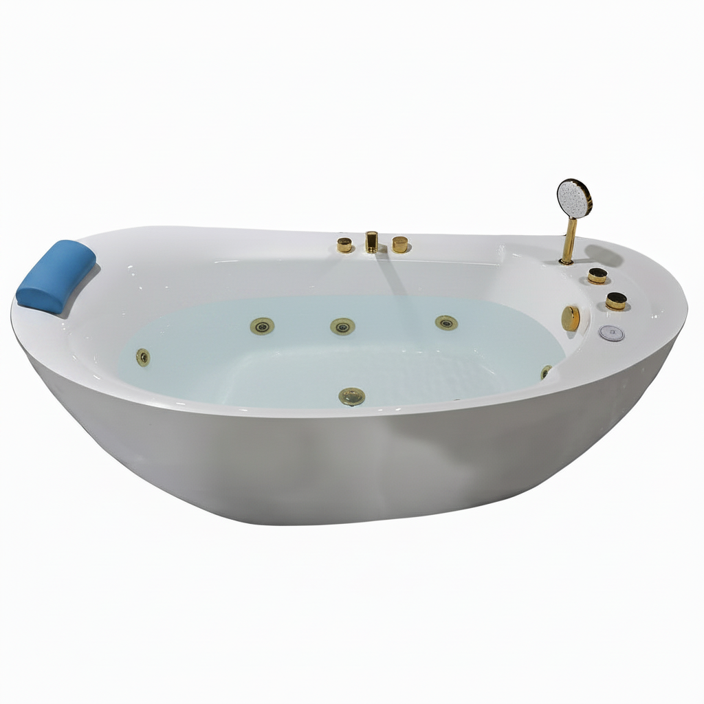 1800mm Gold Freestanding Whirlpool Bathtub | Hydromassage, Surfing &amp; Seamless Docking | RS021B