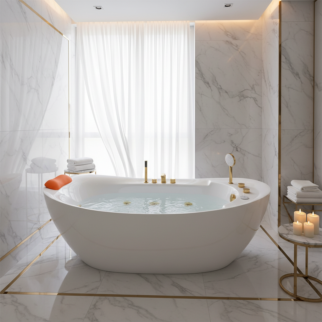 1800mm Gold Freestanding Whirlpool Bathtub | Hydromassage, Surfing &amp; Seamless Docking | RS021B