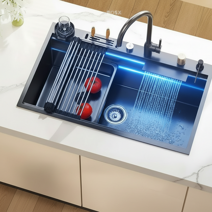 Extra Large Waterfall Kitchen Sink | Stainless Steel, Undermount, Cup Washer &amp; Single Bowl