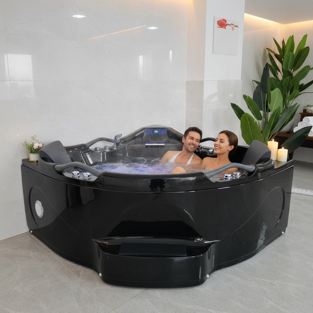 Schwarze Acryl-Massagebadewannen Badewannen &amp; Whirlpools Eck-Massagebadewanne Whirlpool zum Einweichen