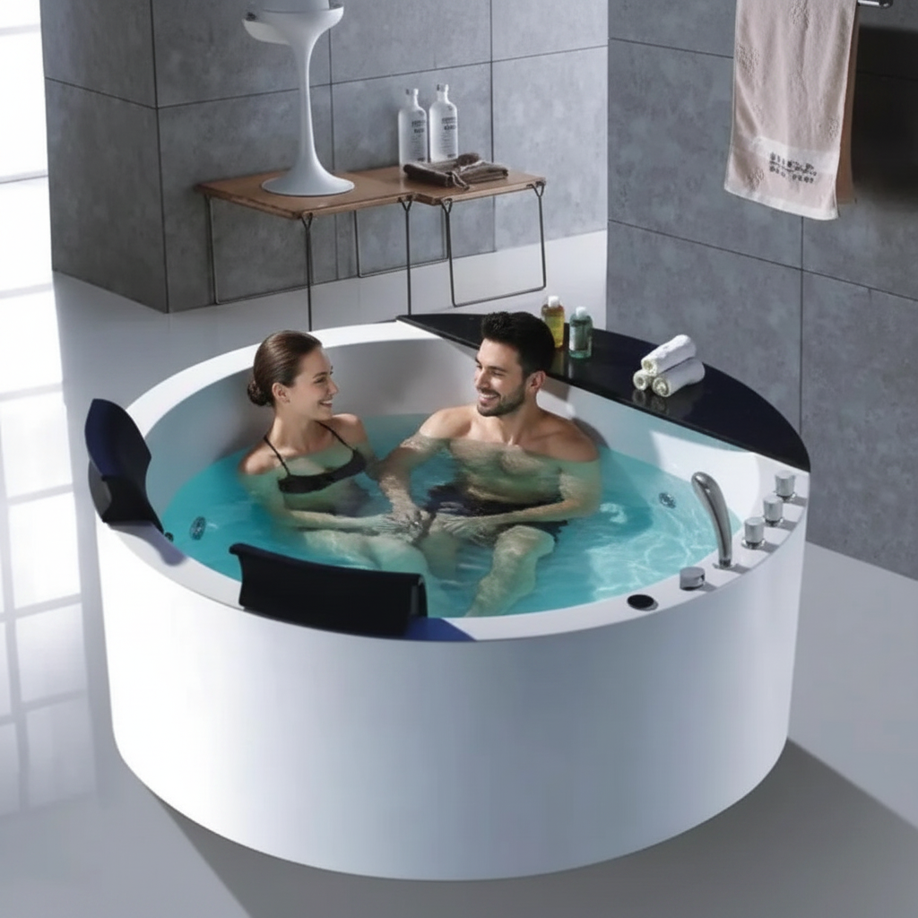 1500mm Round Whirlpool Bathtub | Hydromassage, Waterfall &amp; Double Person Hot Tub | RS011B