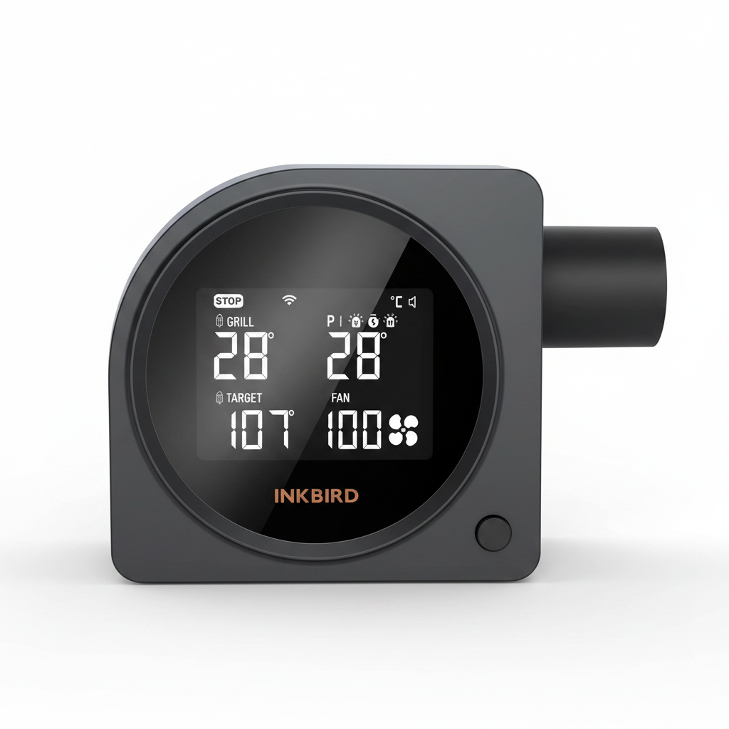 INKBIRD ISC-028BW Kabelloser Grill-Temperaturregler mit 5 Sonden, automatischem Räucherlüfter, Hoch- und Tieftemperaturalarmen