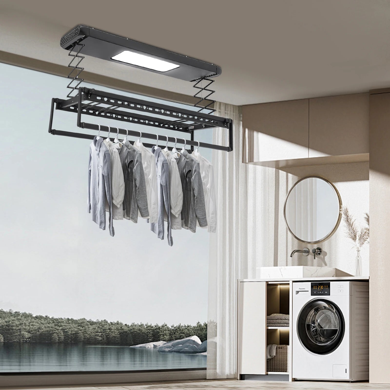 Retractable Ceiling Clothes Drying Rack space saving laundry system