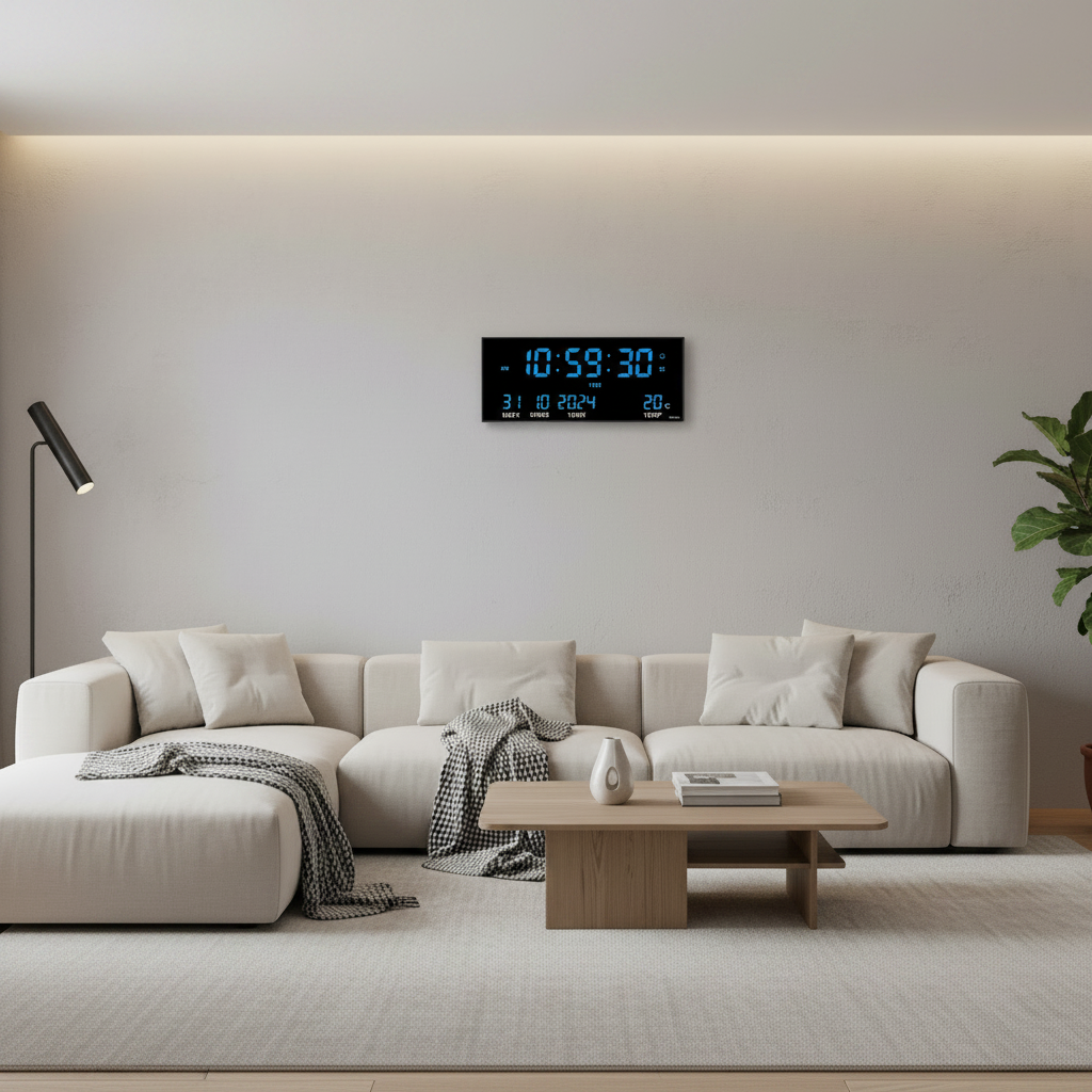 Digital LED Wall Clock 14 Inch With Temperature Date Calendar Alarm Eight Settings Plug In
