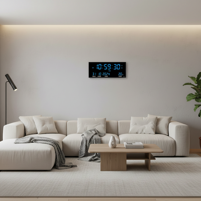 Digital LED Wall Clock 14 Inch With Temperature Date Calendar Alarm Eight Settings Plug In
