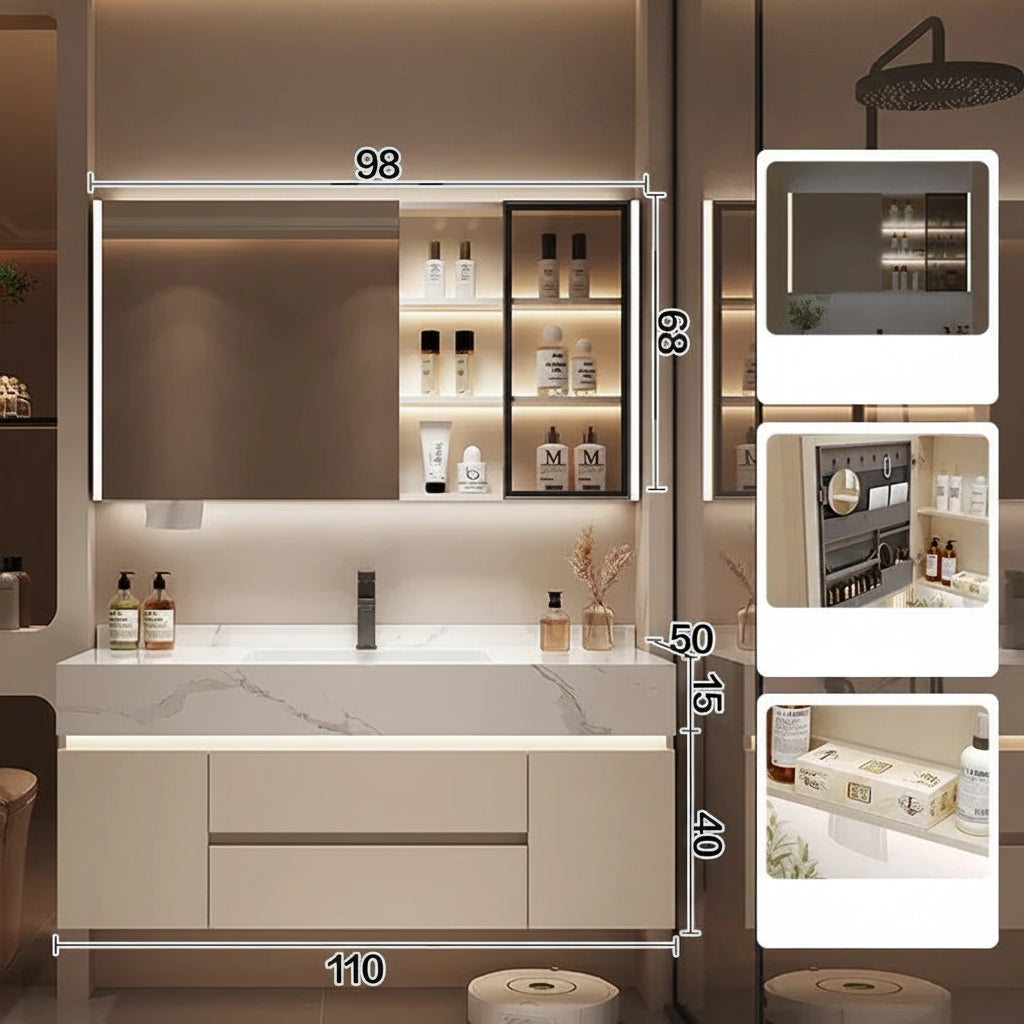 Bathroom Storage Cabinet with Mirror above bathroom vanity