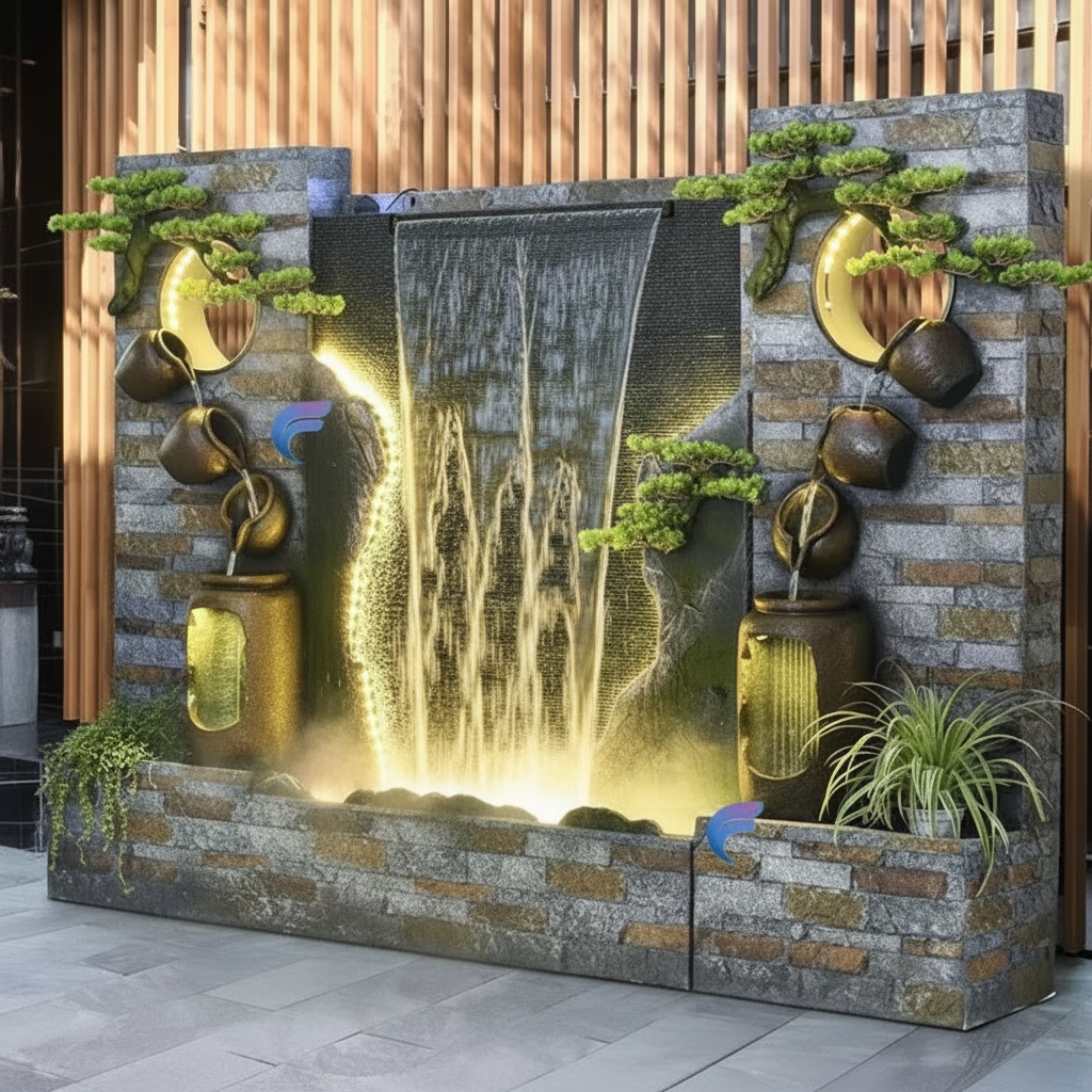 Durable Rockery Modern Style Garden Fountain Indoor Water Feature with LED Lights for Sale