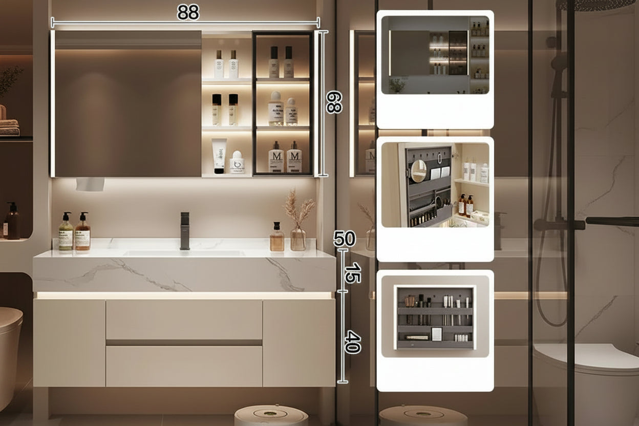 Bathroom Storage Cabinet with Mirror modern wall mounted design