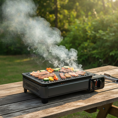 Portable Gas Grill Stove Dual Inlets Carry Case