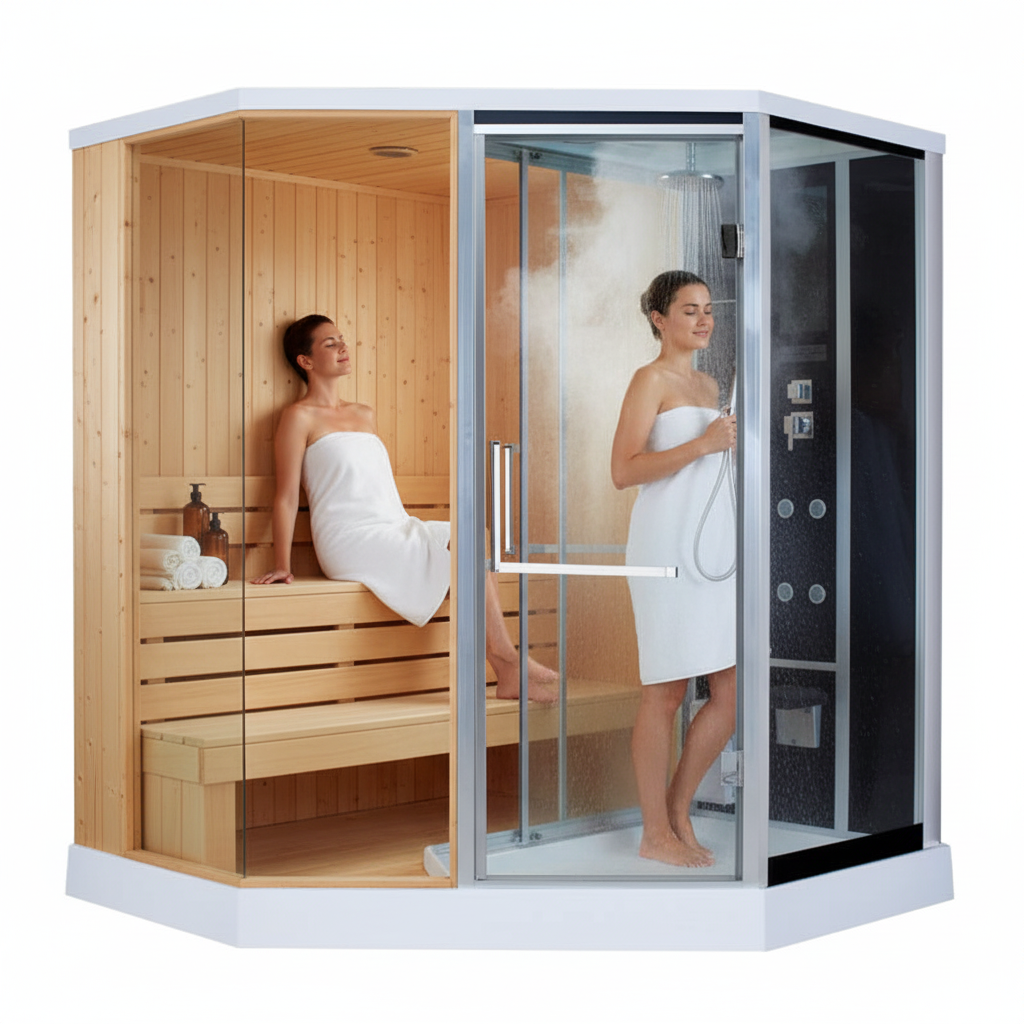 Dry &amp; Wet Combined Sauna Room 1800x1800x2150mm | Far-Infrared Heating Steam Shower | A-010