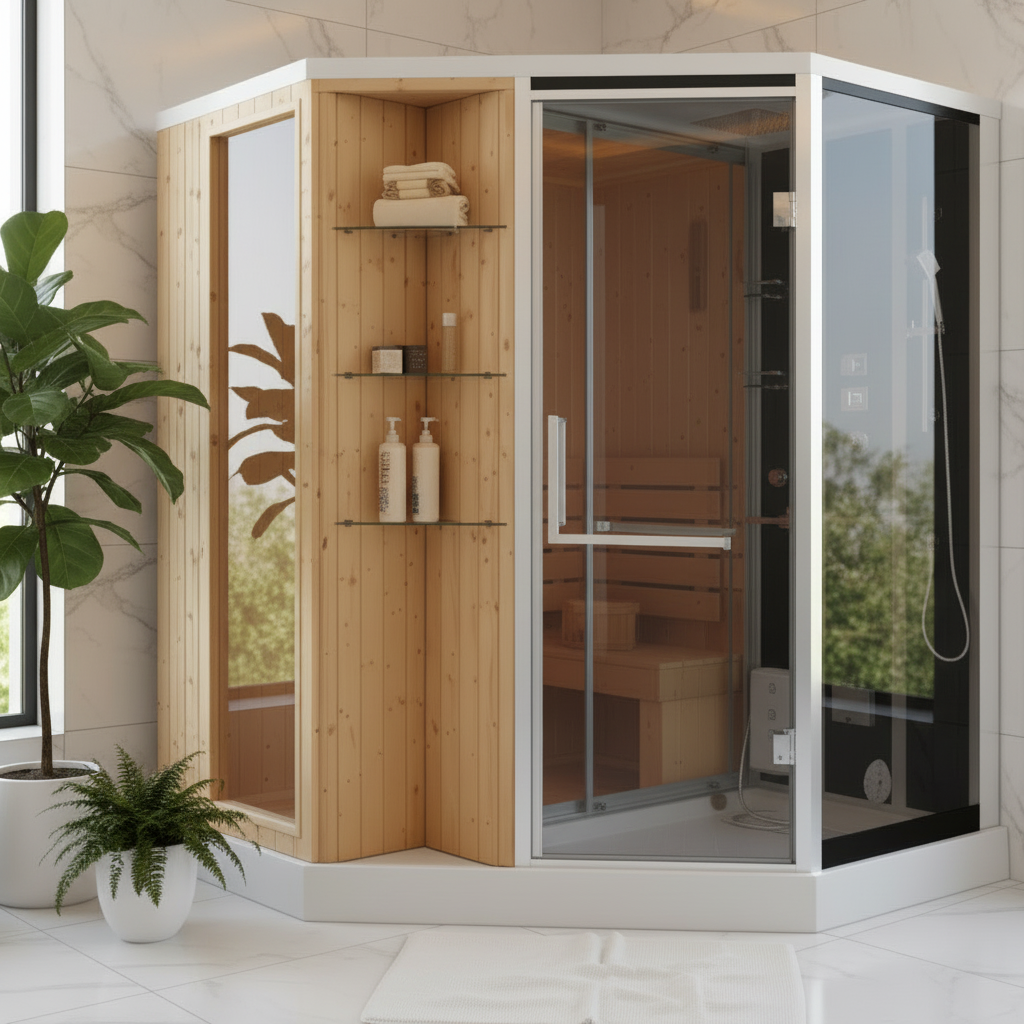 Dry &amp; Wet Combined Sauna Room 1800x1800x2150mm | Far-Infrared Heating Steam Shower | A-010