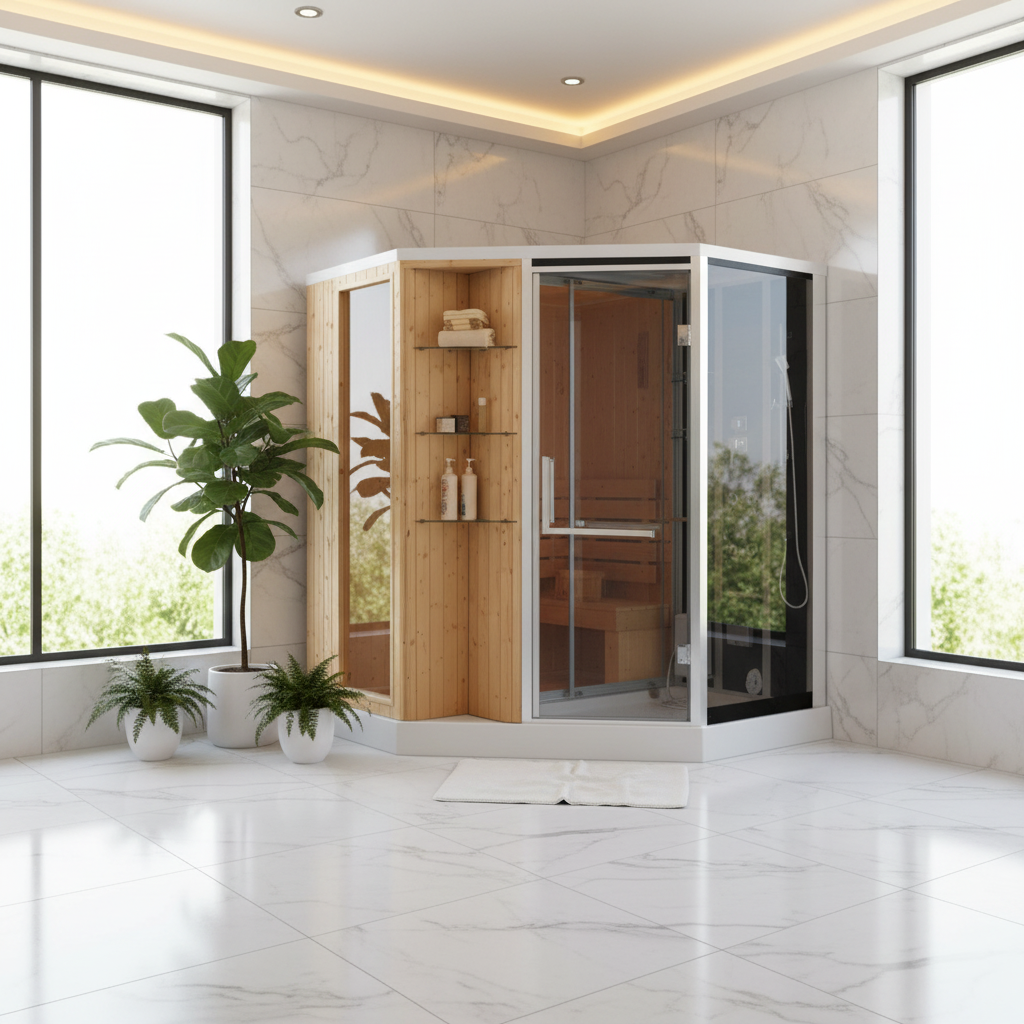 Dry & Wet Combined Sauna Room 1800x1800x2150mm | Far-Infrared Heating Steam Shower | A-010