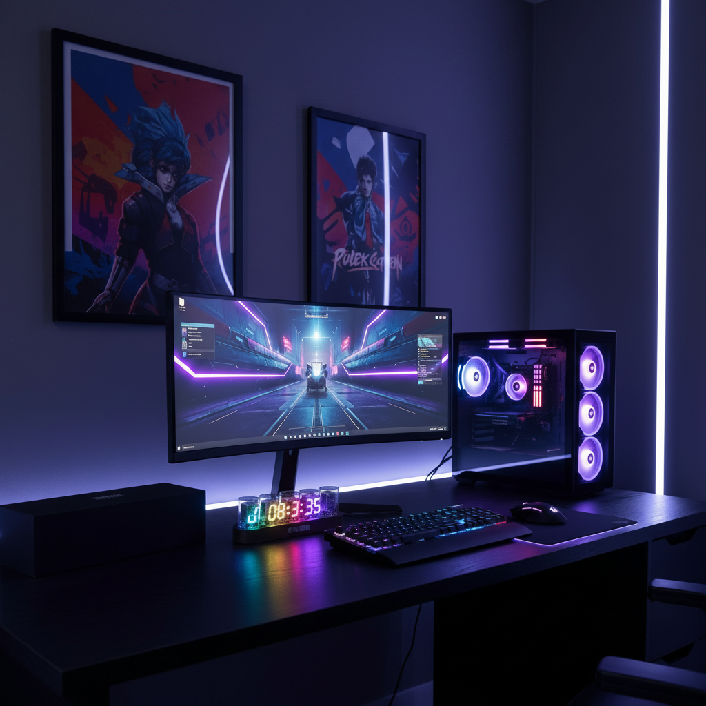 Digital Nixie Tube Clock with RGB LED Glows for Game Room Desktop Decoration