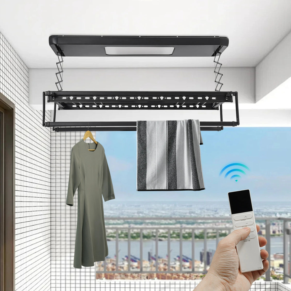 Retractable Ceiling Clothes Drying Rack modern balcony installation