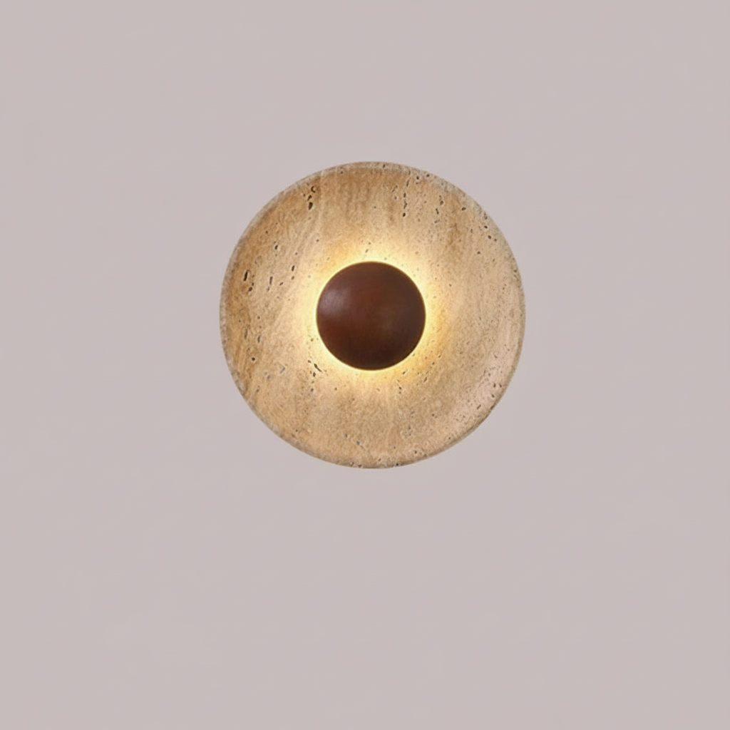Modern Natural Stone Wall Light Sconce, Dark Wood 25cm 110-220V Atmosphere Lamp for Foyer Dining Room Bedroom Stairs Aisle Halls