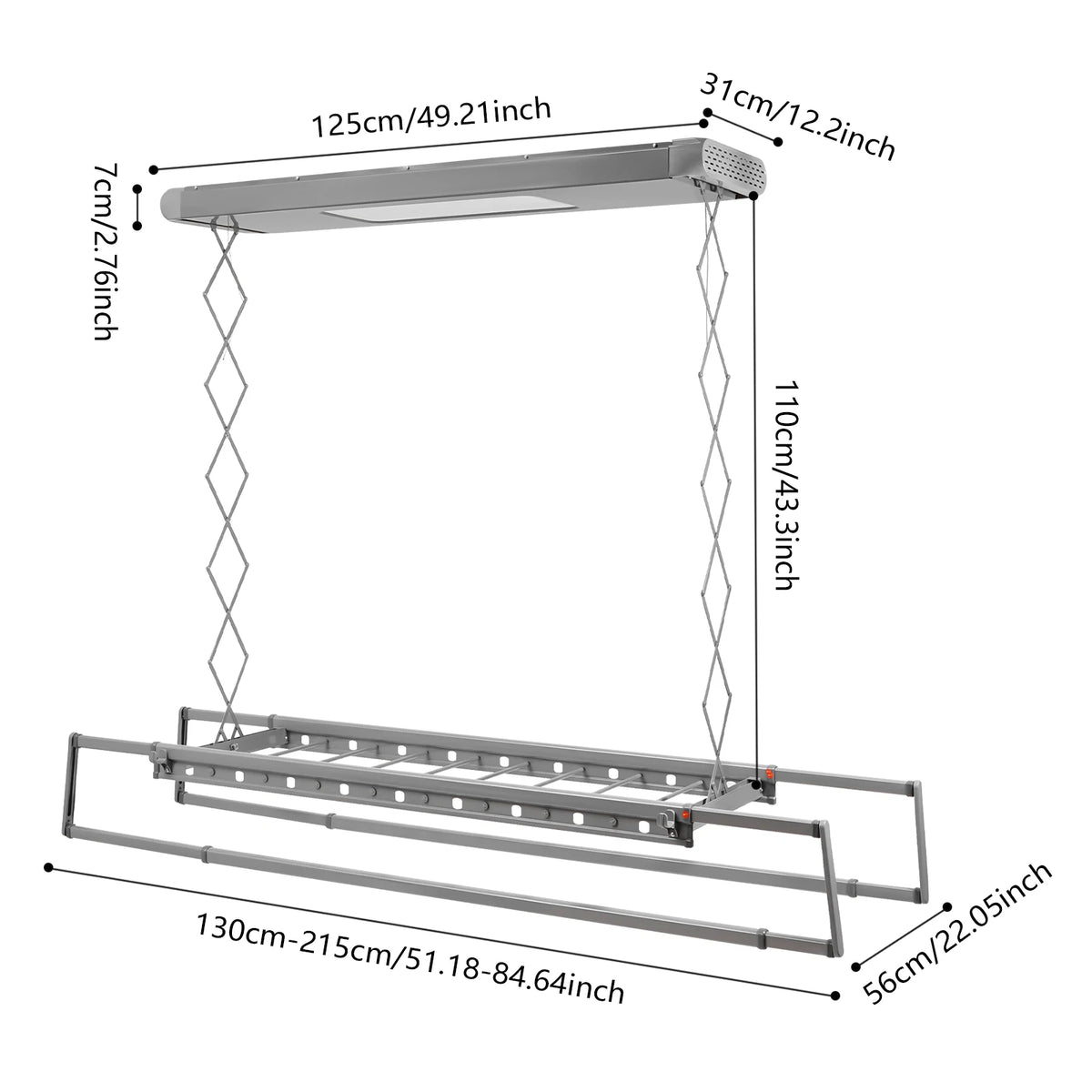 Retractable Ceiling Clothes Drying Rack with integrated LED light