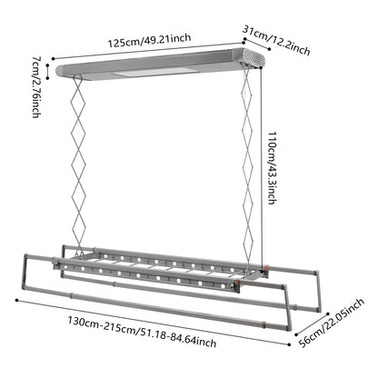 Retractable Ceiling Clothes Drying Rack with integrated LED light