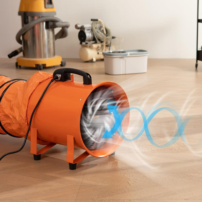 VEVOR 8 Zoll Abluftventilator Industrie-Ventilator mit 10M/5M PVC-Luftschlauch 145W Tragbares Absauggebläse für Lager und Zuhause
