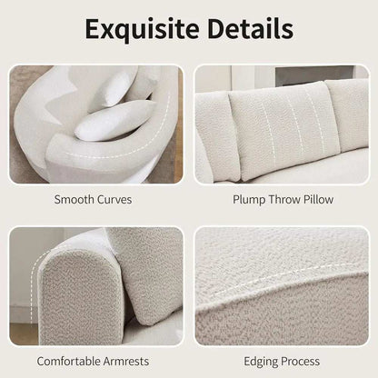 Oversized Chenille White sectional sofa detail collage showing a curved seat, plump cushions, rounded armrests and stitched edging