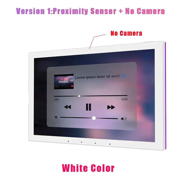 Proximity Sensing Android POE Tablet with a white bezel, slim rectangular touchscreen, and visible front sensor points.