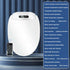 SmartBidet Toilet Seat in glossy white plastic, elongated design with a digital temperature display and remote control.