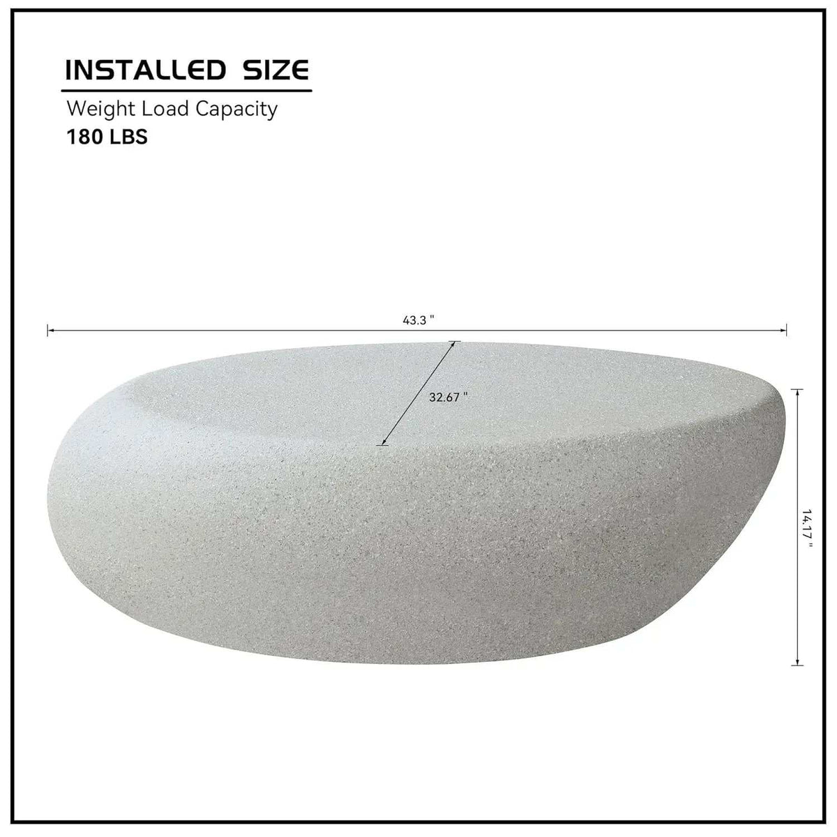 Oval Stone Coffee Table Fiberglass Frame in light gray faux stone, with a smooth, rounded sculptural base and minimalist design.